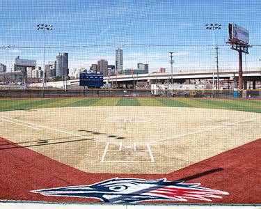 The baseball diamond at 密歇根州立大学丹佛's athletic complex.